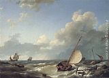 Hermanus Koekkoek Snr Shipping in a stiff breeze painting